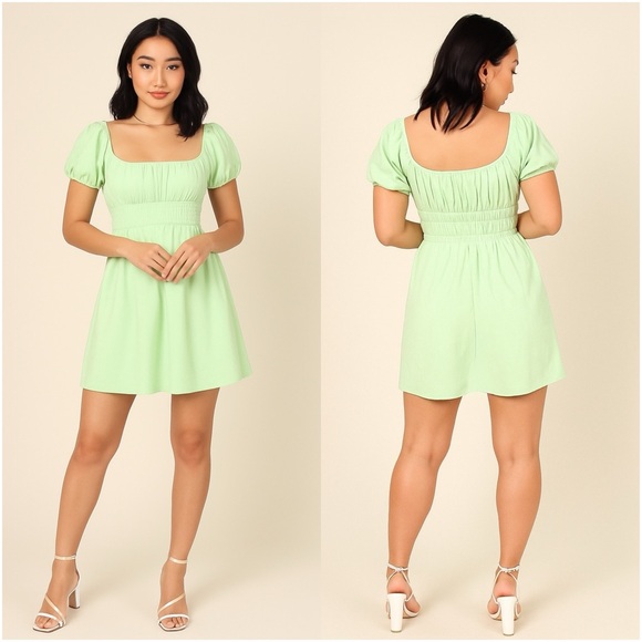 BP. Green Puff Sleeve Mini Dress - Picture 1 of 4